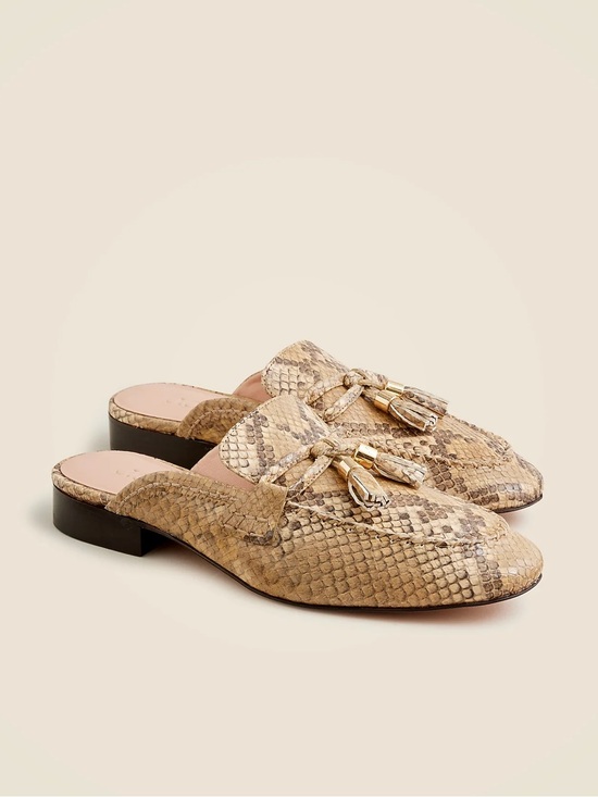 J. Crew Shoes - J.Crew Snake Print Leather Tassel Mule Loafers Women’s Size 7 Slip On